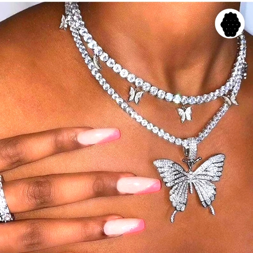 LAYERED BUTTERFLY TENNIS NECKLACE SET